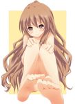 1girl bad_id barefoot brown_eyes brown_hair feet female female_only long_hair nude sitting soles solo taiga_aisaka toradora! very_long_hair yuurakudou_kurono