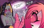  2_penises _cyclops_girl blush canon_couple cherri_bomb_(hazbin_hotel) diphallism hazbin_hotel pink_hair sir_pentious_(hazbin_hotel) snake_boy wholesome 