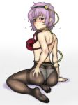  1girl ass blush crotch_seam eyes feet female hairband heart highres komeiji_satori kuro_suto_sukii panties panties_under_pantyhose pantyhose purple_eyes purple_hair short_hair soles solo thighband_pantyhose touhou underwear 