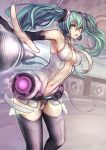 1girl aqua_eyes aqua_hair armpits breasts center_opening evan_yang female_only girl hatsune_miku hatsune_miku_(append) long_hair microphone miku_hatsune navel necktie solo_female twin_tails vocaloid vocaloid_append