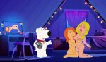  american_dad ass breasts brian_griffin closed_eyes crossover erect_nipples family_guy francine_smith lesbian_sex lois_griffin nude shaved_pussy sucking_on_breast thighs yuri 