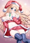  ayano_minegishi blonde_hair blue_eyes blush breasts christmas cleavage hat long_hair lucky_star minegishi_ayano miniskirt panties skirt thighhighs underwear uni-corn 