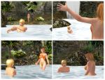 1boy 1girl alluring bikini comic dead_or_alive eliot_(doa) jungle lake swimming tecmo tina_armstrong waterfall