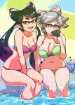 2girls akairiot big_breasts bikini breasts callie_(splatoon) female female_only huge_breasts marie nintendo splatoon squid_sisters tentacle_hair water