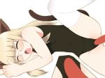 1girl animal_ears blonde_hair glasses hot_dog kurappii long_hair one-piece_swimsuit perrine_h_clostermann sexually_suggestive solo stockings strike_witches swimsuit tail thighhighs