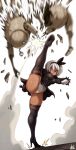 1girl alternate_costume bea_(pokemon) breasts cosplay dark_skin game_freak high_kick impossible_clothes kick kicking leotard medium_breasts nier:_automata nintendo pokemon revealing_clothes short_hair white_hair yorha_no._2_type_b