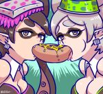 akairiot callie_(splatoon) cleavage female_only hot_dog marie_(splatoon) nintendo splatoon squid_sisters yuri