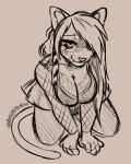 1girl anthro anthro_only artist_name breasts emo female_only furry furry_female looking_at_viewer monochrome scene_hair scenecore sketch softcore suggestive suggestive_look suggestive_pose undoubting unfinished