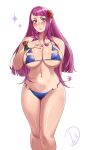 1girl 1girl 1girl :o absurd_res alluring alternate_costume bare_shoulders big_breasts bikini blue_bikini blue_swimsuit blush breasts cleavage deliciousbra deliciousbrain feet_out_of_frame female_only fire_emblem fire_emblem_engage high_res ivy_(fire_emblem) long_hair looking_at_viewer mole mole_under_mouth navel nintendo pink_eyes purple_eyes purple_hair sideboob simple_background skindentation standing stomach swimsuit thighs under_boob very_long_hair white_background