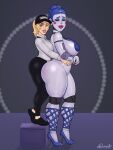  2_girls animatronic ass ballora_(fnafsl) big_ass big_breasts blue_hair blush breasts closed_eyes couple curvy curvy_female five_nights_at_freddy&#039;s five_nights_at_freddy&#039;s:_security_breach five_nights_at_freddy&#039;s:_sister_location green_eyes hat high_heels high_heels holding_waist light-skinned_female lipstick makeup nude_female painted_nails pink_lipstick posing robot robot_humanoid robot_joints rocner scottgames security_guard security_uniform tagme taller_female thick_lips thick_thighs tight_clothing vanessa_(fnaf) wide_hips 