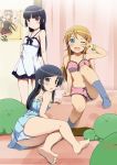  3girls :o ;d aragaki_ayase bare_legs bare_shoulders barefoot bedroom black_hair blue_eyes blush bra chemise feet full_body gokou_ruri hair_ornament hairclip hand_on_hip kotobamaru kousaka_kirino legs looking_at_viewer mole multiple_girls navel no_shoes one_eye_closed open_mouth orange_hair ore_no_imouto_ga_konna_ni_kawaii_wake_ga_nai panties purple_eyes red_hair smile socks striped striped_legwear thighhighs toes underwear underwear_only v_over_eye wink 