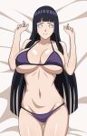  1girl alluring bare_legs big_breasts bikini black_hair boruto:_naruto_next_generations cleavage hinata_hyuuga naruto naruto_(classic) naruto_(series) naruto_shippuden on_bed pin_up under_boob yxyyxy 