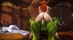 1boy 2girls big_breasts big_penis bouncing_ass bouncing_breasts bubble_butt cowgirl_position elf moaning night_elf noname55 orange_hair orc orc_(species) orc_(warcraft) thick_thighs vaginal_penetration world_of_warcraft ziahna_(wow)