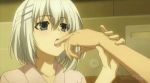 1girl date_a_live female finger_sucking screencap tobiichi_origami white_hair