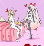  1futa 1girl ballbusting bed charlie_morningstar clothed futanari hazbin_hotel kicked_in_the_balls kicking nude sitting vaggie 