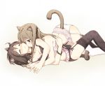 2girls art artist_request blush cat_ears cat_girl cat_tail collar female licking lingerie moaning multiple_girls neck neck_lick necklace tail tongue yuri
