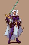  adepta_sororitas armor armored_boots armored_gloves big_breasts blazbaros cape full_body huge_breasts long_hair looking_at_viewer original_character shoulder_armor sister_of_battle standing sword warhammer_(franchise) warhammer_40k white_cape white_hair 