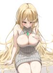  1girl alluring alternate_costume big_breasts blonde_hair cleavage female_only high_res mythra nintendo okazu2010015 virgin_killer_sweater xenoblade_(series) xenoblade_chronicles_2 yellow_eyes 