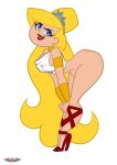  1girl atomictiki bimbo blonde_hair bottomless cartoon_network erect_nipples eris_(billy_&amp;_mandy) goddess high_heels phillipthe2 red_lipstick the_grim_adventures_of_billy_and_mandy tooth_gap white_background 