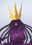 1girl areolae big_breasts breast_hold breasts crown cum cum_in_mouth cum_on_body cum_on_breasts cum_on_tongue cum_on_upper_body facial highres jiffic large_breasts lips lipstick long_hair makeup nipples no_eyes nude open_mouth paper_mario purple_hair queen shadow_queen solo super_mario_bros.