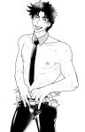  1boy banknote jojo&#039;s_bizarre_adventure joseph_joestar male male_only money monochrome necktie shirtless_(male) solo_male tongue_out topless topless_male 