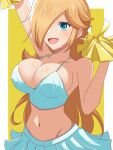 1girl alluring big_breasts blonde_hair blue_eyes cheerleader_uniform cleavage female_only mario_(series) midriff_baring_shirt nintendo pom_poms princess_rosalina rosalina sfw skirt super_mario_bros. yassrosalina