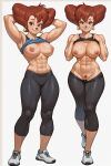  1girl abs ai_generated big_breasts big_hips blue_eyes disney disney_channel earrings female_abs female_only full_body furry furry_female goof_troop legwear looking_at_viewer muscle pubic_hair red_hair redhead roxanne_(goof_troop) tank_top topless topless_female 