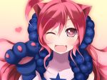 ahoge animal_ears artist_request cat_ears cat_paws fan female heart long_hair miki paws red_hair sf-a2_miki solo source_request star symbol-shaped_pupils vocaloid wink