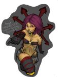  deviantart fangs gloves long_gloves looosha medium_hair nurgle_(mark) nurgle_(tattoo) purple_hair strapless tattoo under_boob warhammer_(franchise) warhammer_40k 