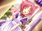  1girl :d animal_ears cat_ears cat_gloves cat_paws cat_tail closed_eyes female game_cg gloves hair horii_kumi kawamura_yuu maid open_mouth paw_gloves paws pink_hair se.kirara smile solo tail 