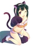  1girl ;d animal_ears animal_hands blush breasts cat_ears cat_paws cat_tail cleavage commentary_request fake_animal_ears female green_hair idolmaster idolmaster_(classic) looking_at_viewer md5_mismatch medium_breasts navel one_eye_closed open_mouth otonashi_kotori paws red_eyes resolution_mismatch short_hair sitting smile solo source_larger t-okada t-okada tail wariza wink 