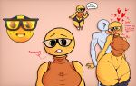 anonymous_character anonymous_male anthro big_breasts emoji emoji_(race) glasses heart moaning nerd nerd_emoji nerdy_female shaved shaved_pussy shiny_skin standing standing_sex thick_thighs turtleneck twitch_lines twitching wormbucket