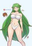  1girl 1girl alluring alternate_costume big_breasts bikini cleavage green_eyes green_hair kid_icarus male nintendo palutena pit raydango swimsuit 