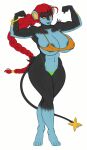  1girl big_ass big_breasts bikini black_fur blue_skin feline long_hair luchodraws luxray muscular_female piercings posing red_hair seductive tail 