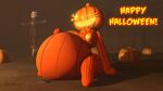  1girl big_belly big_breasts five_nights_at_freddy&#039;s jack_o_pumpkin_(fnaf) looking_at_viewer nude pumpkin pumpkin_girl pumpkin_head wink 