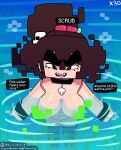  1girl big_breasts choker convenient_censoring femscrub from_above goth goth_girl heart-shaped_pupils looking_at_viewer minecraft ponytail seaweed skinny_dipping somescrub swimming talking_to_viewer 