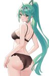  1girl alluring ass bare_shoulders big_breasts blush bra circlet from_behind green_eyes green_hair high_res horn long_hair looking_at_viewer looking_back nintendo panties pneuma_(xenoblade) ponytail sebu_illust sideboob underwear very_long_hair xenoblade_(series) xenoblade_chronicles_2 