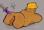 ass_focus balls big_ass chubby_male dildo dildo_reveal gaping gaping_anus laying_on_stomach lefishaue_(artist) male male_focus male_only mannequin mannequin_mark_(regretevator) no_legs penis presenting purple_dildo regretevator roblox taint yaoi