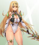  1girl alluring angoha big_breasts blonde_hair cleavage clothed clothing female_only mythra nintendo nurutekan xenoblade_(series) xenoblade_chronicles_2 yellow_eyes 