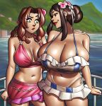  2_girls aerith_gainsborough annoyed annoyed_expression bikini black_hair breast_envy brown_hair final_fantasy ph tifa_lockhart voluptuous 