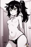  1girl ai_generated black_hair bow_panties female_only milf mrs_graves pale_skin panties panties_only petite ponytail savitar the_coffin_of_andy_and_leyley topless white_skin yellow_eyes 