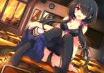 1girl bare_shoulders black_bra black_hair black_legwear black_panties blush bra breasts classroom cleavage date_a_live desk dutch_angle feet female garter_straps hair_over_one_eye jianren legs lingerie long_hair looking_at_viewer no_shoes on_desk open_mouth panties red_eyes school_desk sitting sitting_on_desk skirt skirt_pull solo thighhighs tokisaki_kurumi twintails underwear wavy_mouth