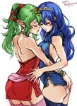  2_girls alluring artist_name ass bare_shoulders blue_dress blue_thighhighs blush bracer closed_eyes dated dress female_only fire_emblem fire_emblem_awakening garter_straps groping hair_between_eyes hair_ribbon halter_dress halterneck hand_on_another&#039;s_ass hand_on_another&#039;s_hip long_hair lucina lucina_(fire_emblem) medium_breasts mina_cream minacream multiple_girls nintendo panties pink_sash pink_thighhighs pointy_ears ponytail red_dress red_ribbon ribbon sash short_dress side_slit sideboob stockings tiara tiki_(adult)_(fire_emblem) tiki_(fire_emblem) underwear waist_sash white_background white_panties yuri 