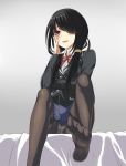 1girl bad_id bad_pixiv_id bed_sheet black_hair black_pantyhose blush chauncey date_a_live feet female foot_focus hair_over_one_eye highres indoors long_hair long_sleeves low_twintails no_shoes on_bed open_mouth panties panties_under_pantyhose pantyhose pantyshot raizen_high_school_uniform red_eyes school_uniform seifuku sitting skirt solo thighband_pantyhose tokisaki_kurumi twintails underwear very_long_hair