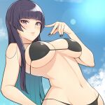  1girl alluring big_breasts bikini black_hair cleavage dead_or_alive dead_or_alive_6 dead_or_alive_xtreme dead_or_alive_xtreme_2 dead_or_alive_xtreme_3 dead_or_alive_xtreme_3_fortune dead_or_alive_xtreme_beach_volleyball dead_or_alive_xtreme_venus_vacation konishiki_(52siki) nyotengu posing purple_eyes tecmo under_boob 