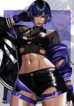  1girl abs alluring athletic athletic_female black_and_purple_hair female_abs female_only fit_female kittymiya multicolored_hair namco navel purple_hair reina_(tekken) short_hair tekken tekken_8 thick_thighs 