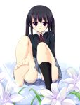 1girl barefoot black_hair feet female flower k-on! long_hair nakano_azusa panties pantyshot pote_(haiharaai) pov pov_feet purple_eyes school_uniform single_sock socks sole soles solo submerged twintails underwear water