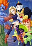  1girl 4boys android_13 android_13_(fused) android_15 android_16 android_18 android_19 dragon_ball dragon_ball_z fingering fingering_pussy group smile zone 