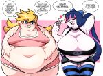  2_girls bbw big_belly big_breasts breast_envy bullying cake cake_(food) chubby cleavage eating fork goth goth_girl huge_belly huge_breasts panty_&amp;amp;_stocking_with_garterbelt panty_(psg) panty_anarchy sisters stocking_(psg) striped_legwear superspoe tease thick_thighs wide_hips 