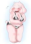 1girl 2d adorable alternate_costume anthro anthro_only aruput aruput_ut belly bikini bikini_bottom bikini_top blue_sky blush boss_monster breasts caprine chubby chubby_female closed_eyes cow_print cow_print_bikini cute digital_media_(artwork) female_only flustered furry furry_female furry_only goat goat_ears goat_horns gradient gradient_background horns laughing long_ears mammal milf monster monster_girl simple_background solo_anthro solo_female swimsuit tail toriel two-tone_background undertale undertale_(series) white_background white_body white_fur